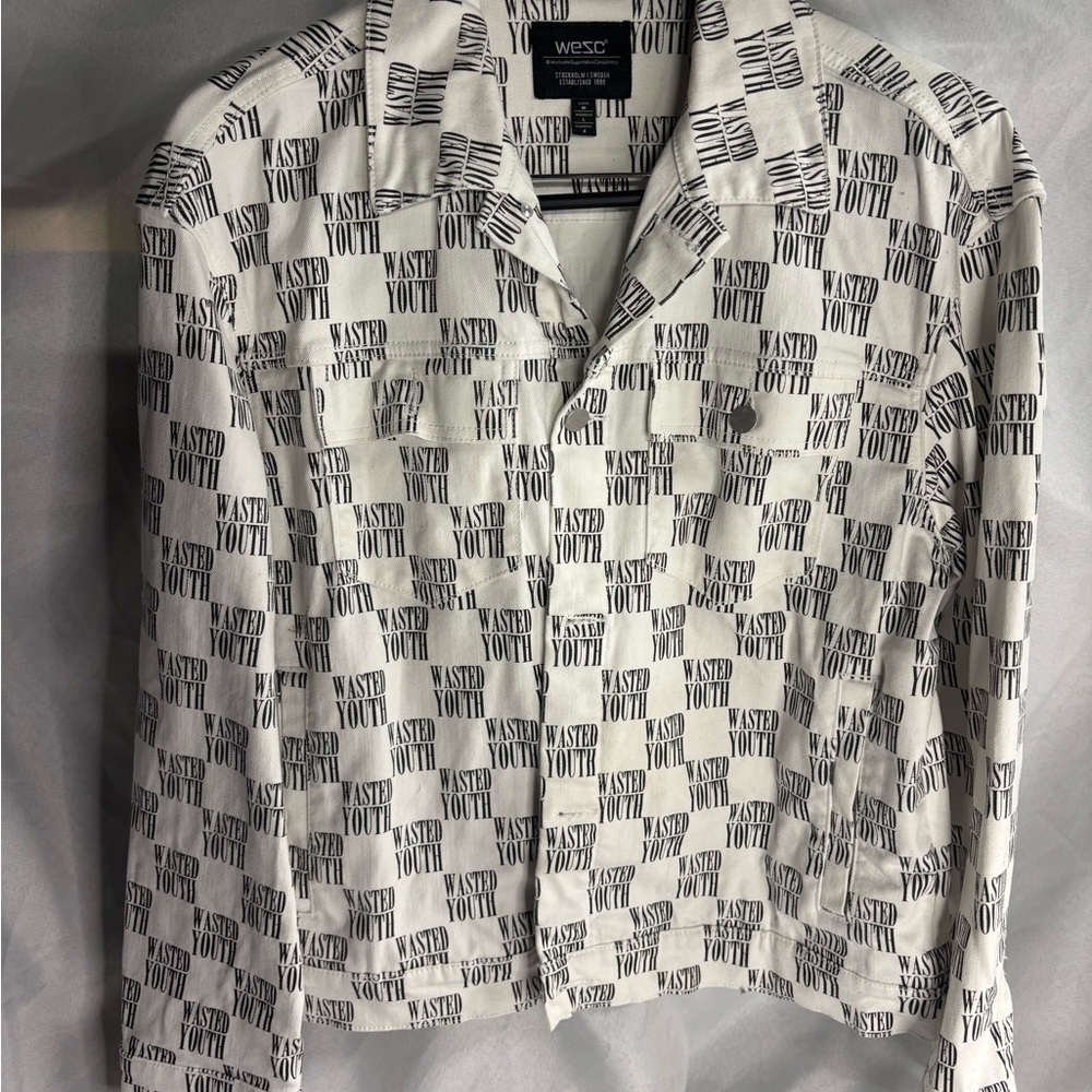 Wesc Black and White Graphic Jean Jacket